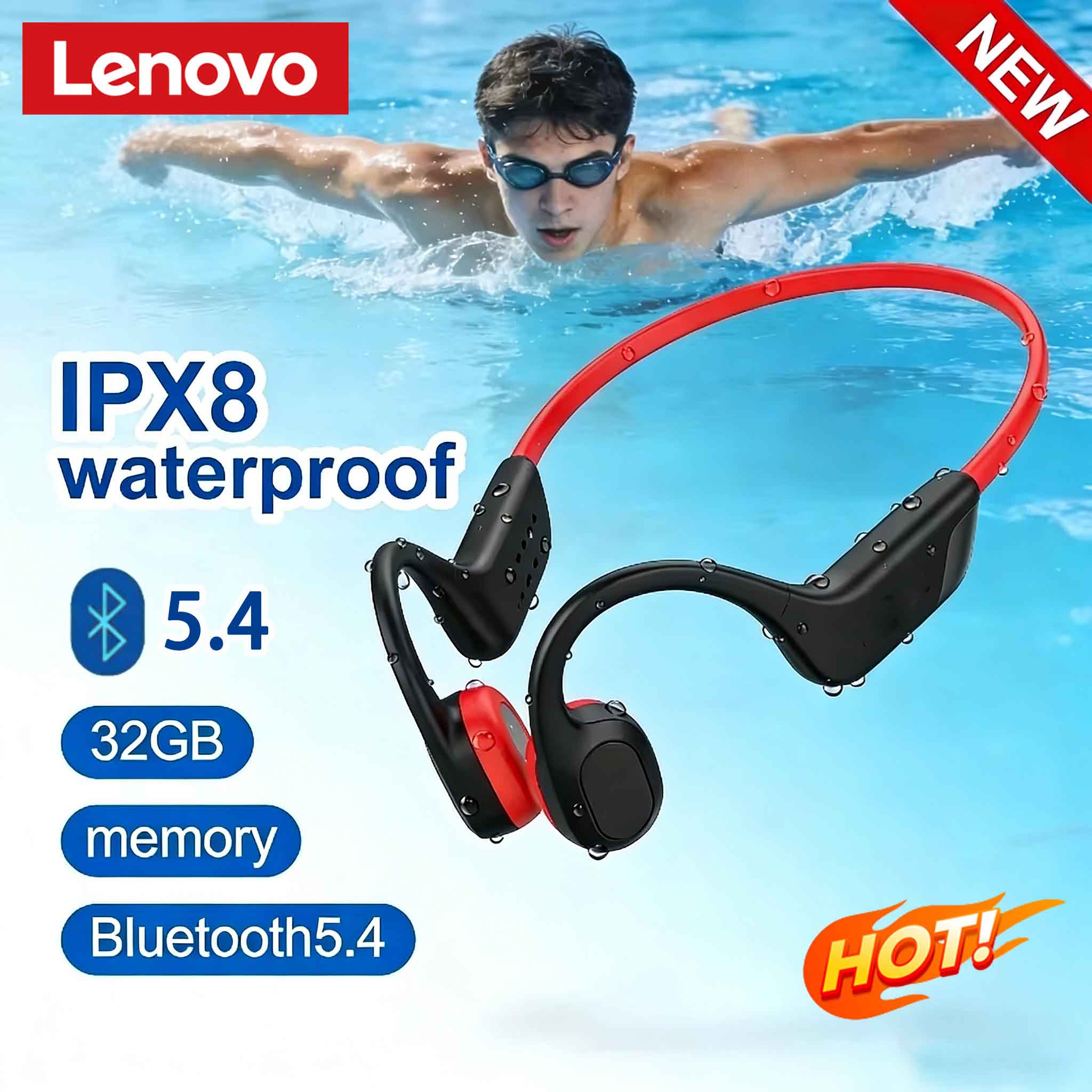 Bone Conduction Running Headphones - Casque à conduction osseuse Lenovo Bluetooth
