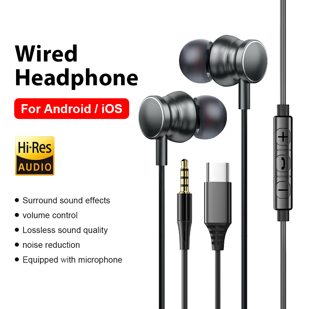 Type C Wired Earphones With Mic - Écouteurs filaires de Type C, oreillettes