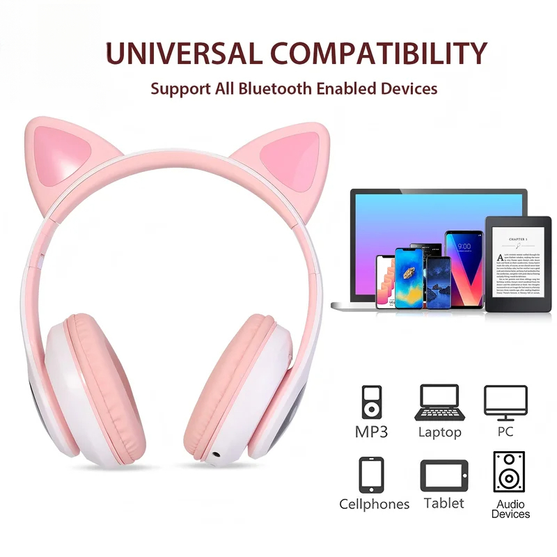 Casque Bluetooth sans fil T28, - Cat Ear Bluetooth Headset Led avis et prix